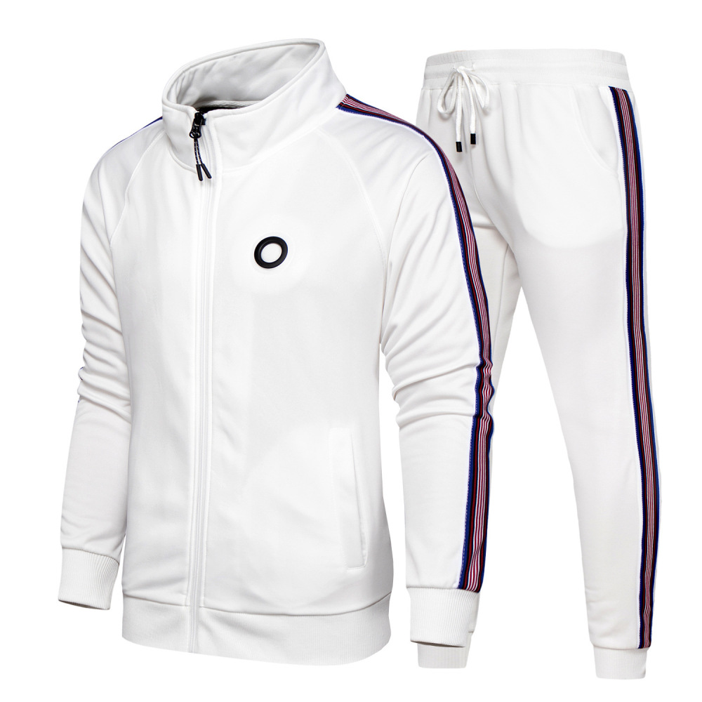 GorgeousBen 2025 New Men's 2-Piece Athletic Tracksuit Long Sleeve Zip Up Jacket & Sweatpants Color Block Printed Stripes Fashion Casual Comfortable Outfit