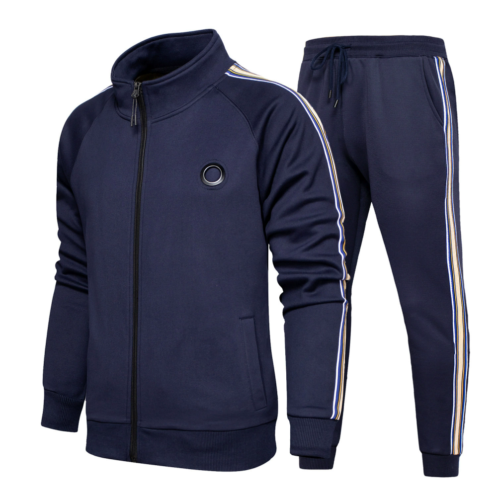 GorgeousBen 2025 New Men's 2-Piece Athletic Tracksuit Long Sleeve Zip Up Jacket & Sweatpants Color Block Printed Stripes Fashion Casual Comfortable Outfit