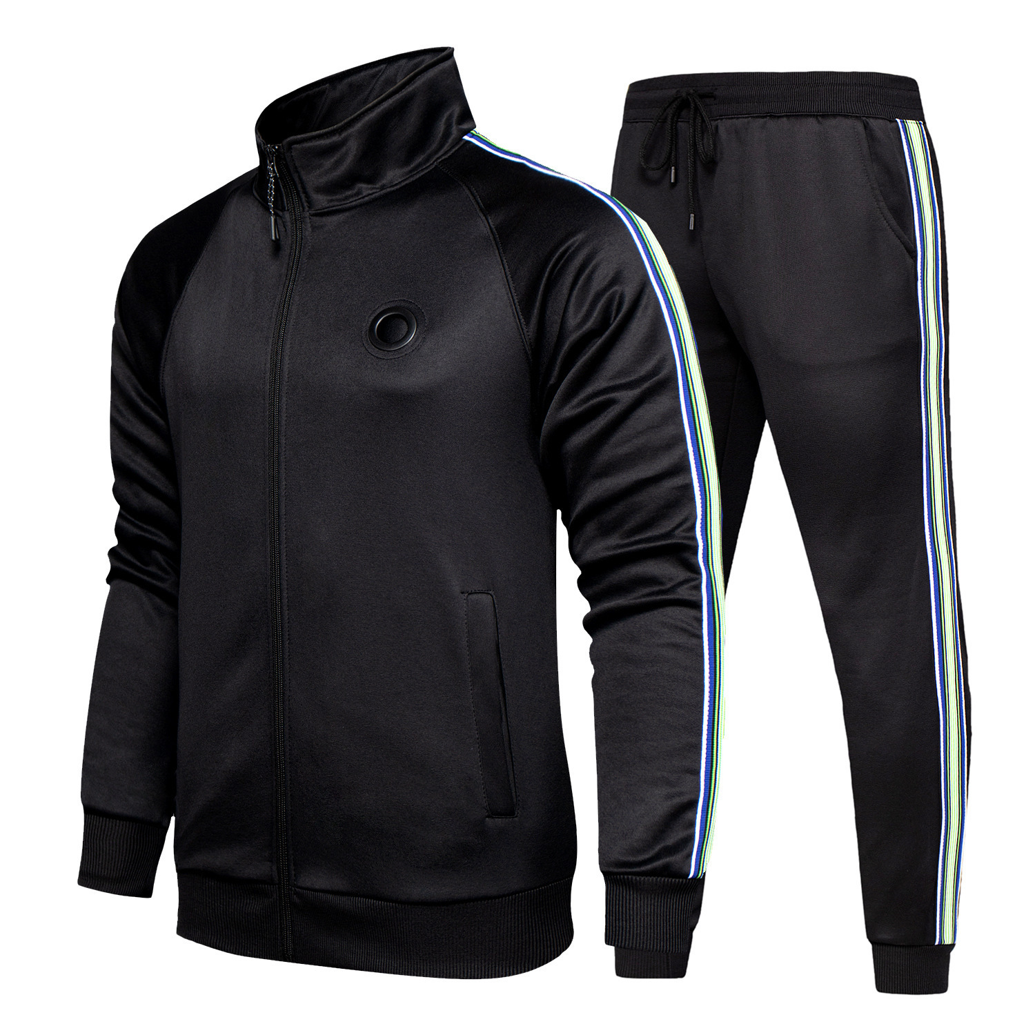 GorgeousBen 2025 New Men's 2-Piece Athletic Tracksuit Long Sleeve Zip Up Jacket & Sweatpants Color Block Printed Stripes Fashion Casual Comfortable Outfit