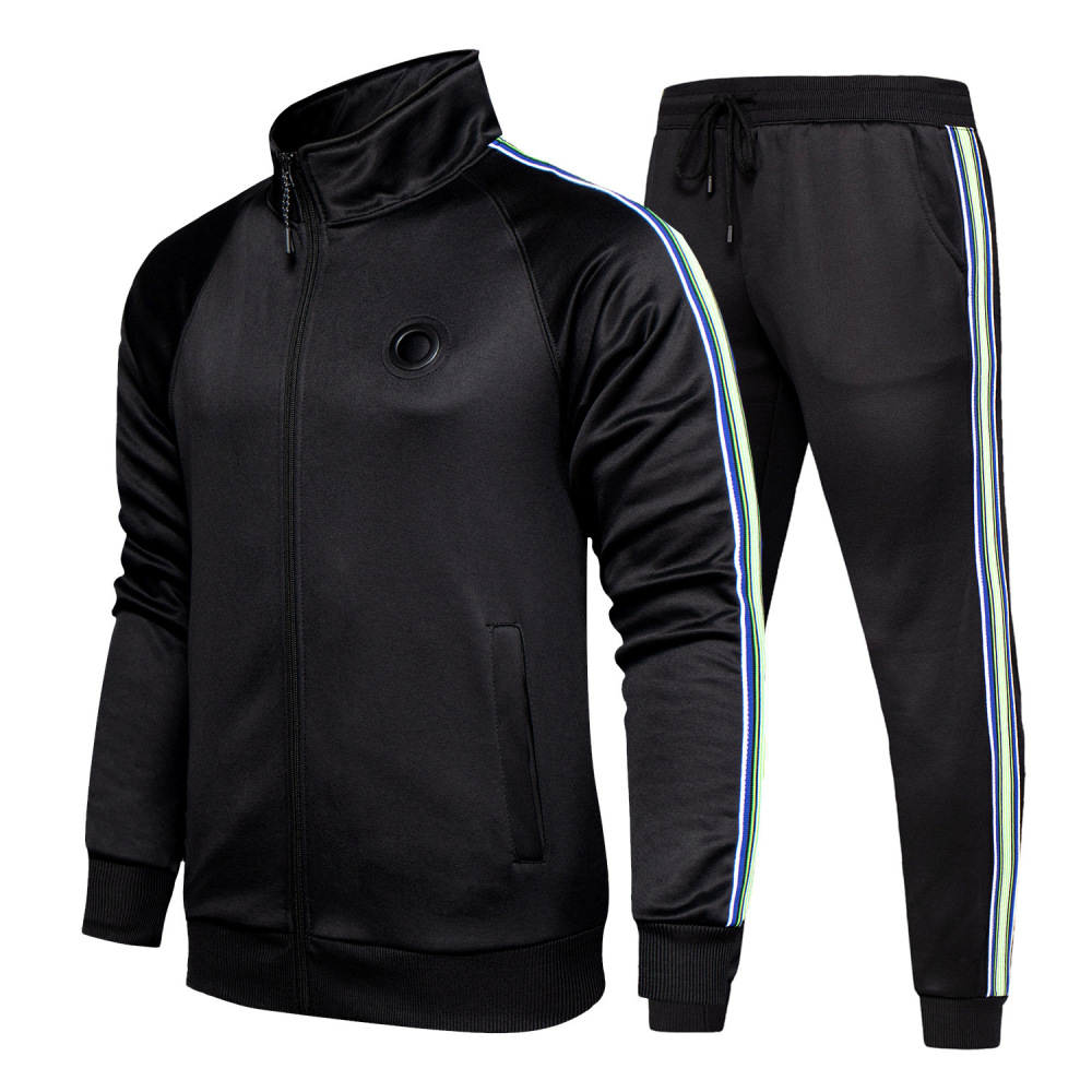 GorgeousBen 2025 New Men's 2-Piece Athletic Tracksuit Long Sleeve Zip Up Jacket & Sweatpants Color Block Printed Stripes Fashion Casual Comfortable Outfit