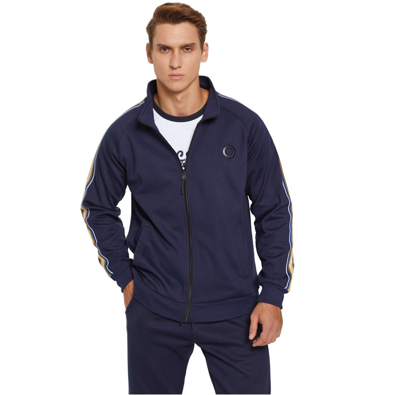 GorgeousBen 2025 New Men's 2-Piece Athletic Tracksuit Long Sleeve Zip Up Jacket & Sweatpants Color Block Printed Stripes Fashion Casual Comfortable Outfit