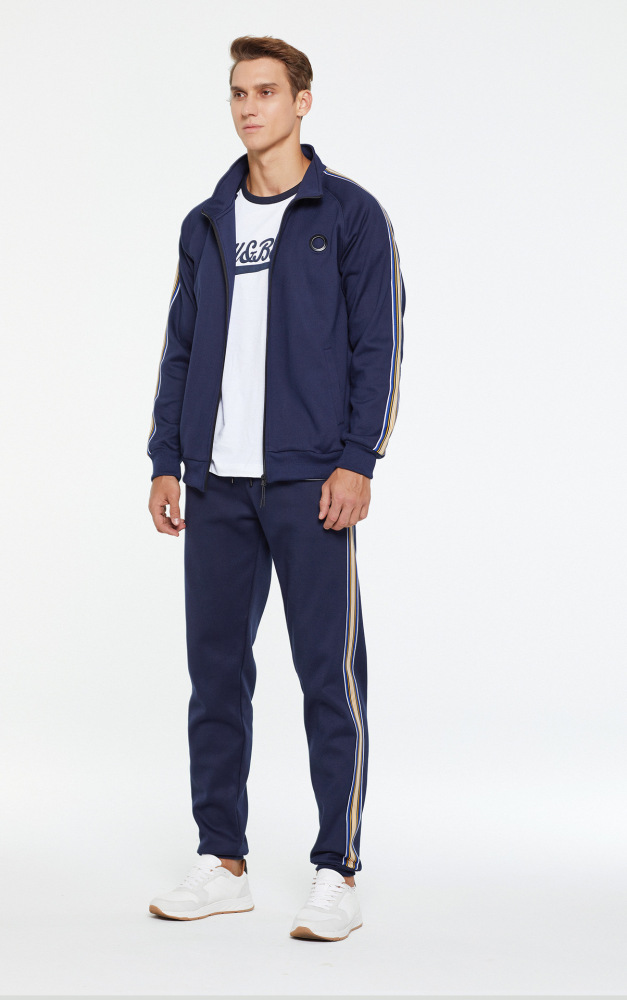 GorgeousBen 2025 New Men's 2-Piece Athletic Tracksuit Long Sleeve Zip Up Jacket & Sweatpants Color Block Printed Stripes Fashion Casual Comfortable Outfit