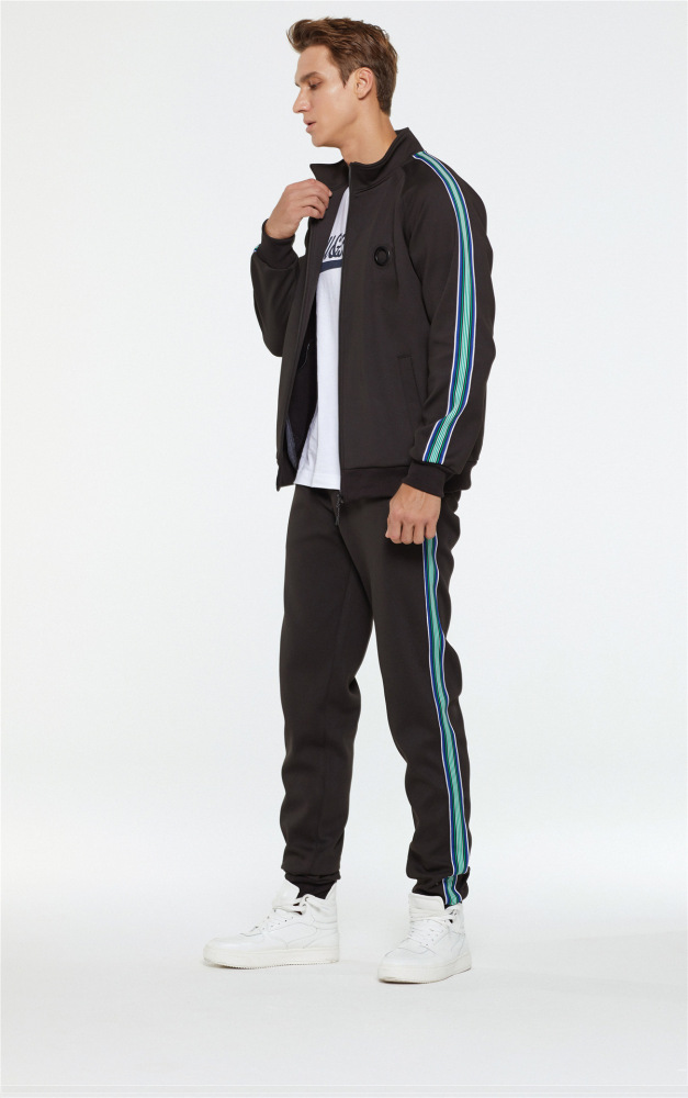 GorgeousBen 2025 New Men's 2-Piece Athletic Tracksuit Long Sleeve Zip Up Jacket & Sweatpants Color Block Printed Stripes Fashion Casual Comfortable Outfit