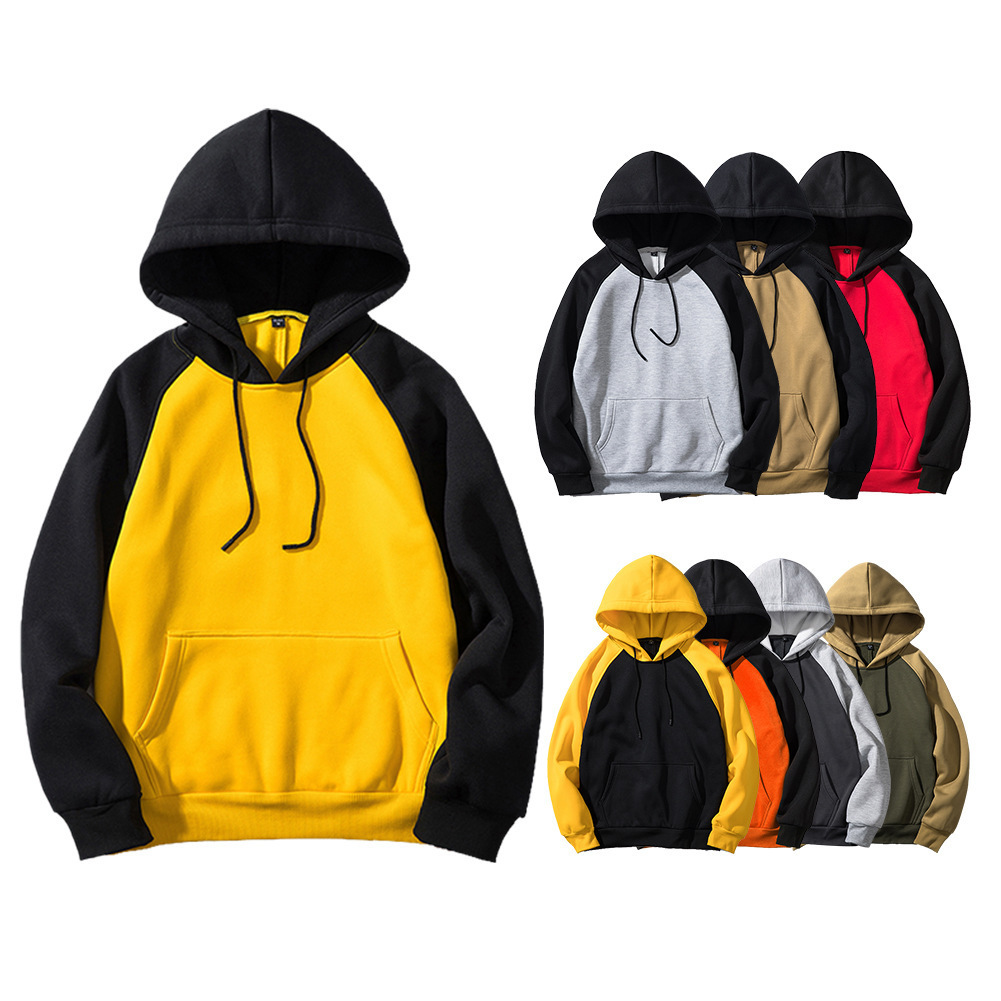 GorgeousBen Autumn Winter New Arrival Men's Color Block Fleece Hoodie | American Streetwear Style Hooded Casual Sweatshirt