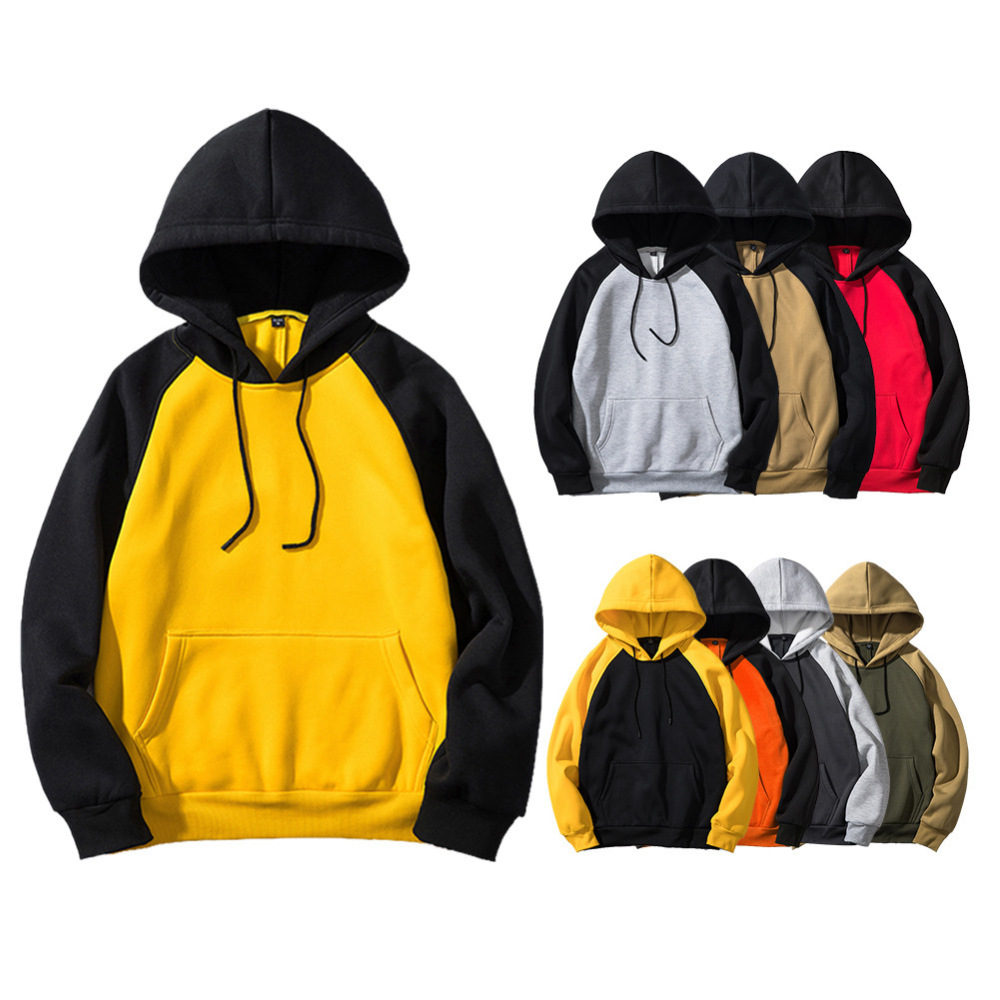 GorgeousBen Autumn Winter New Arrival Men's Color Block Fleece Hoodie | American Streetwear Style Hooded Casual Sweatshirt