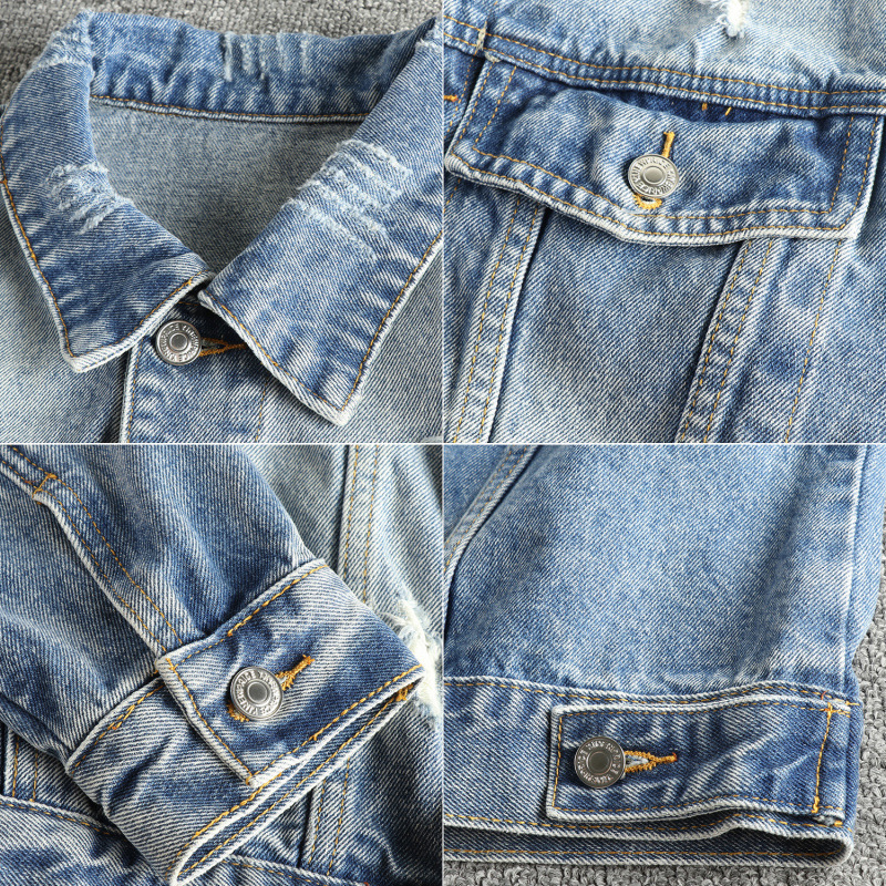 GorgeousBen Distressed Ripped Men's Denim Jacket - Vintage Trendy Edgy Cool Casual Youth Outerwear