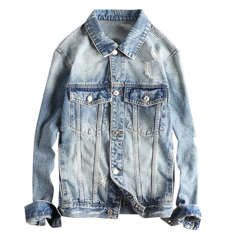 GorgeousBen Distressed Ripped Men's Denim Jacket - Vintage Trendy Edgy Cool Casual Youth Outerwear