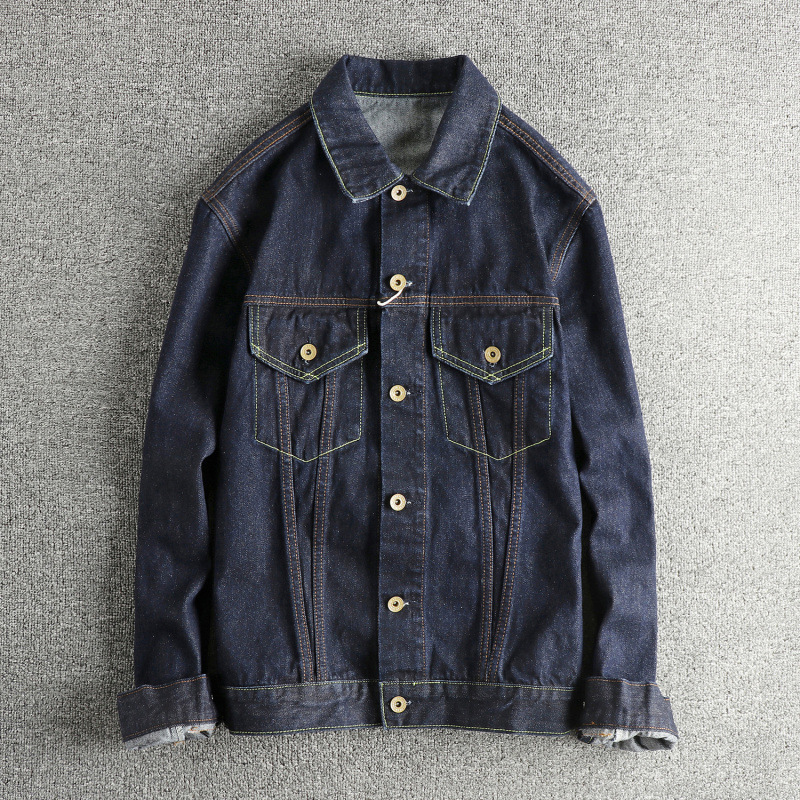 GorgeousBen Classic Raw Vintage Denim Jacket - Men's Contrast Stitching Cropped Tailored Casual Outerwear