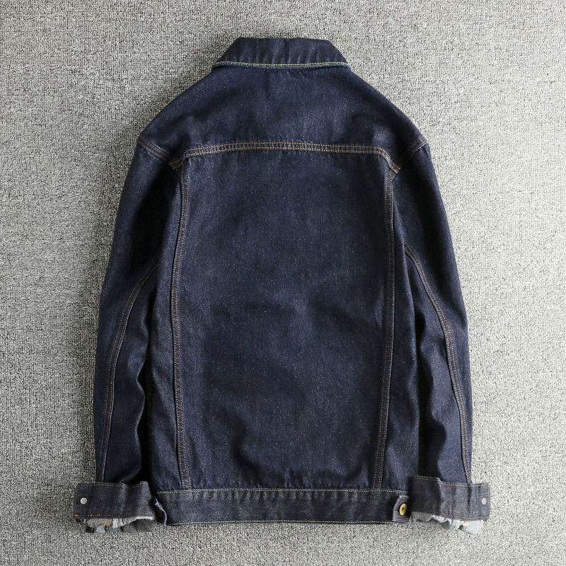 GorgeousBen Classic Raw Vintage Denim Jacket - Men's Contrast Stitching Cropped Tailored Casual Outerwear
