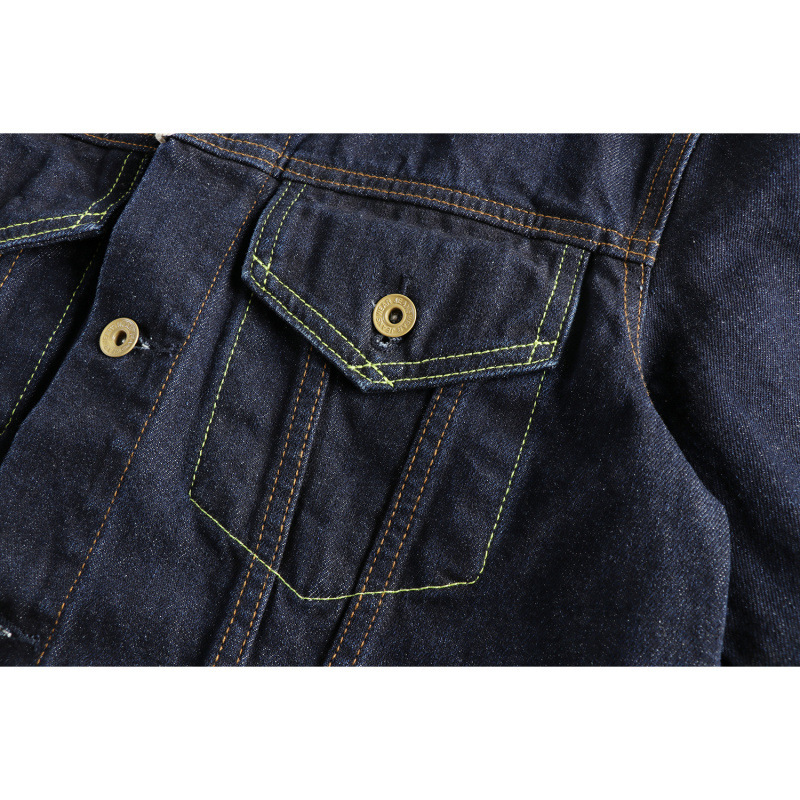 GorgeousBen Classic Raw Vintage Denim Jacket - Men's Contrast Stitching Cropped Tailored Casual Outerwear