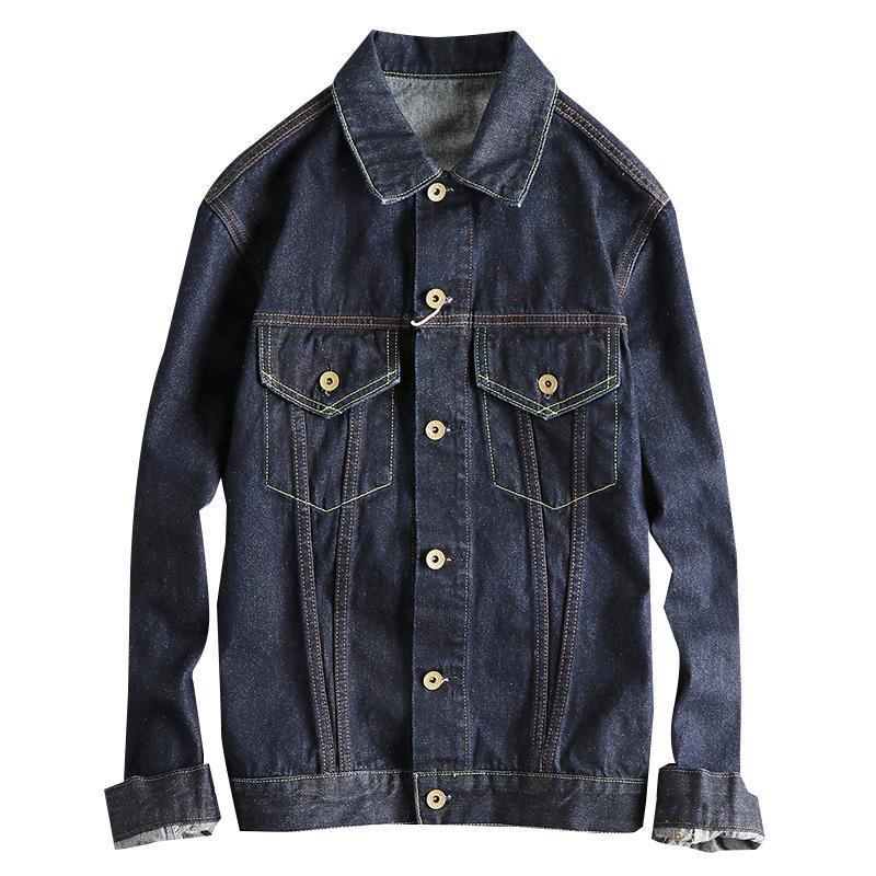 GorgeousBen Classic Raw Vintage Denim Jacket - Men's Contrast Stitching Cropped Tailored Casual Outerwear