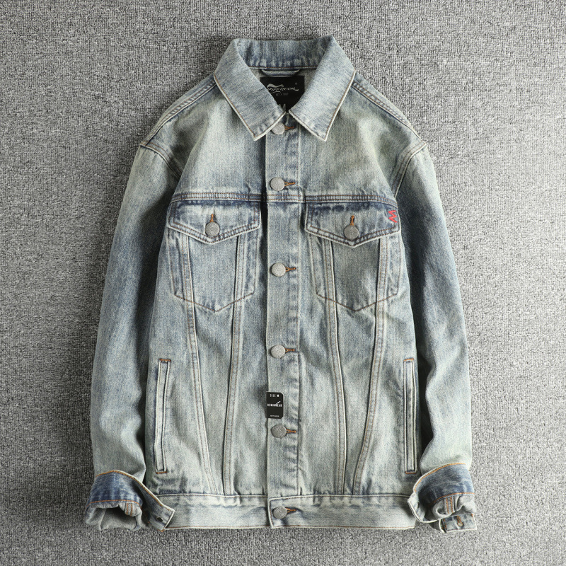 GorgeousBen Heavy Washed Men's Denim Jacket - Embroidered High Street Vintage Trend Outerwear