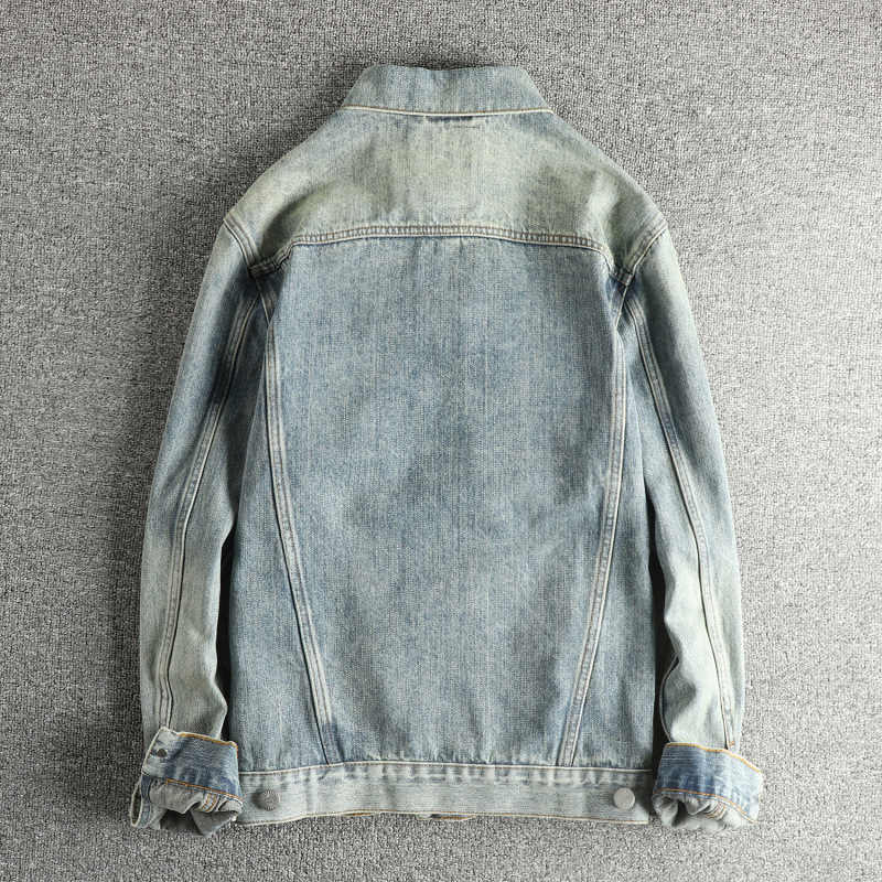GorgeousBen Heavy Washed Men's Denim Jacket - Embroidered High Street Vintage Trend Outerwear