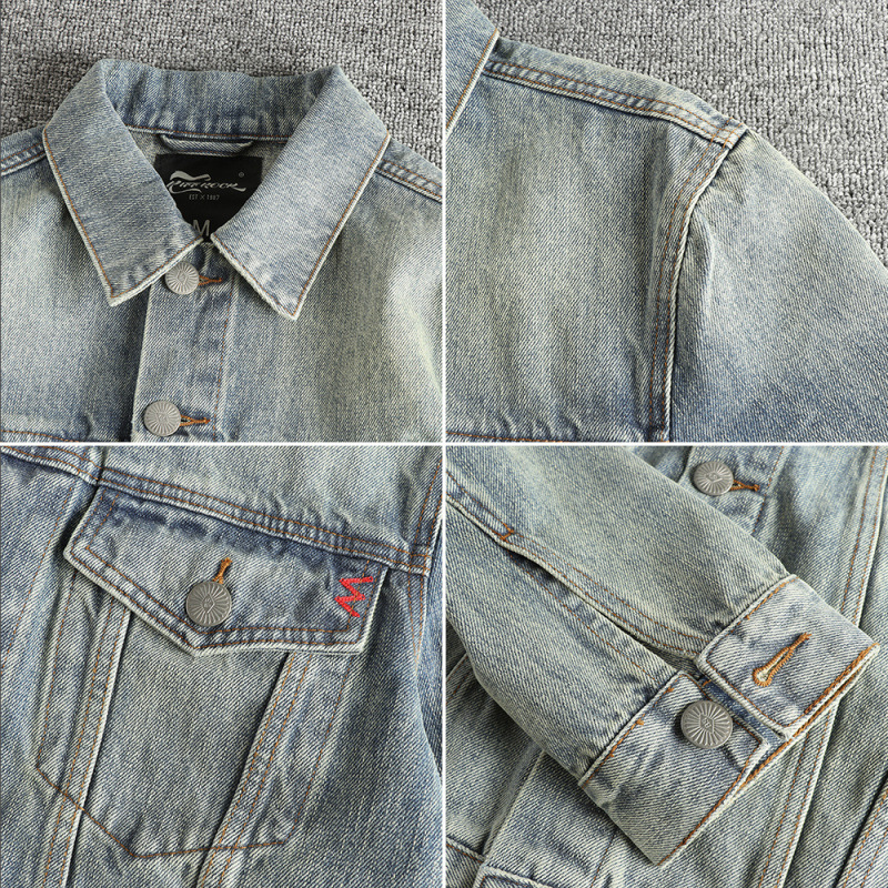 GorgeousBen Heavy Washed Men's Denim Jacket - Embroidered High Street Vintage Trend Outerwear