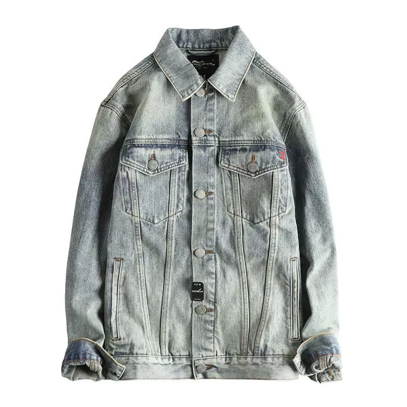GorgeousBen Heavy Washed Men's Denim Jacket - Embroidered High Street Vintage Trend Outerwear