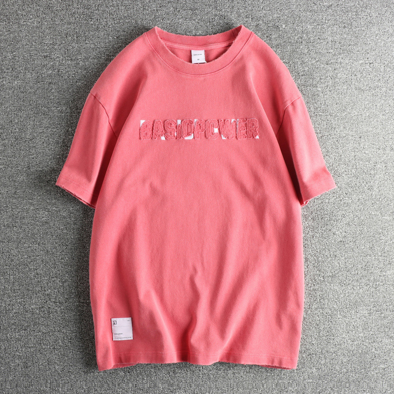 GorgeousBen Unisex Heavyweight Retro Washed Distressed T-Shirt | Applique Letter Graphic High Street Summer Short Sleeve