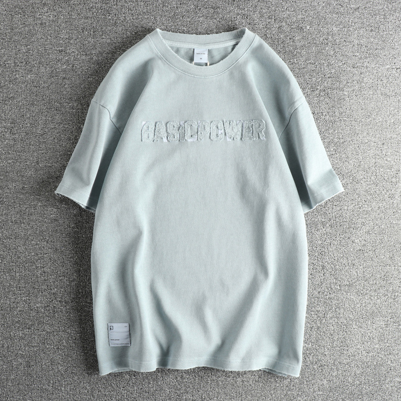 GorgeousBen Unisex Heavyweight Retro Washed Distressed T-Shirt | Applique Letter Graphic High Street Summer Short Sleeve