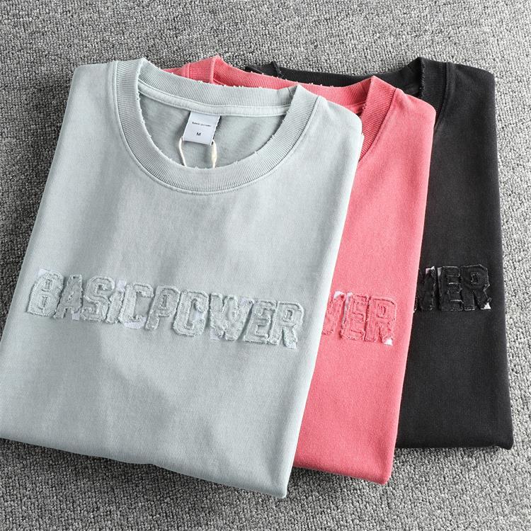 GorgeousBen Unisex Heavyweight Retro Washed Distressed T-Shirt | Applique Letter Graphic High Street Summer Short Sleeve