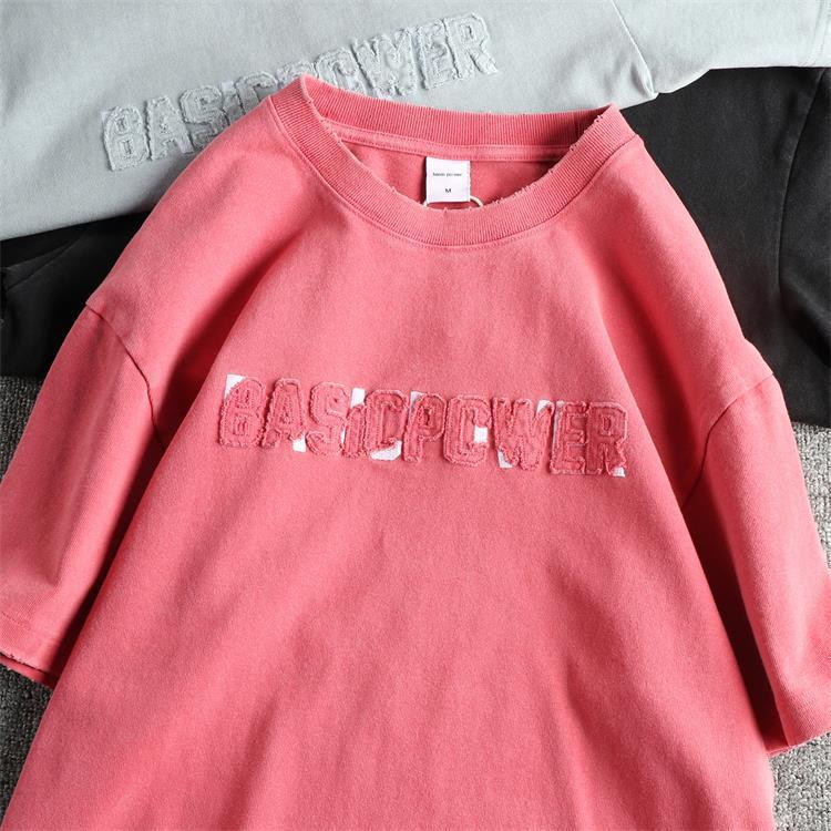 GorgeousBen Unisex Heavyweight Retro Washed Distressed T-Shirt | Applique Letter Graphic High Street Summer Short Sleeve