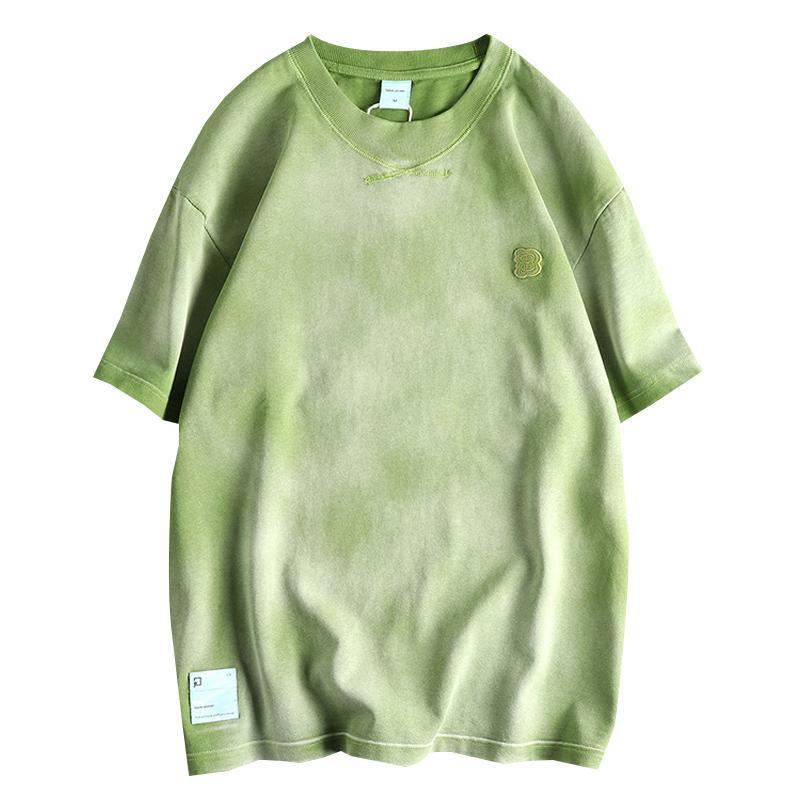 GorgeousBen 300GSM American Vintage Tie-Dye Washed T-Shirt | Unisex High Street Applique Embroidered Loose Short Sleeve
