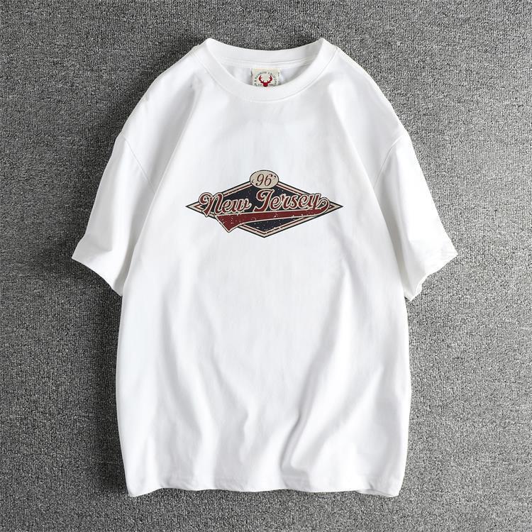 GorgeousBen 260G Glacier Cotton Cool Short Sleeve T-Shirt Unisex Retro Letter Print Loose Summer Versatile Tee