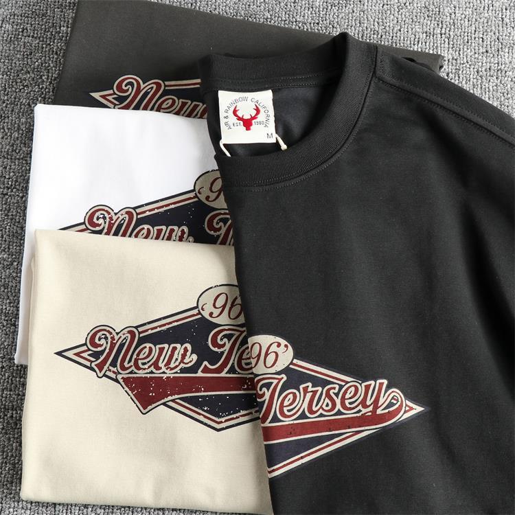 GorgeousBen 260G Glacier Cotton Cool Short Sleeve T-Shirt Unisex Retro Letter Print Loose Summer Versatile Tee