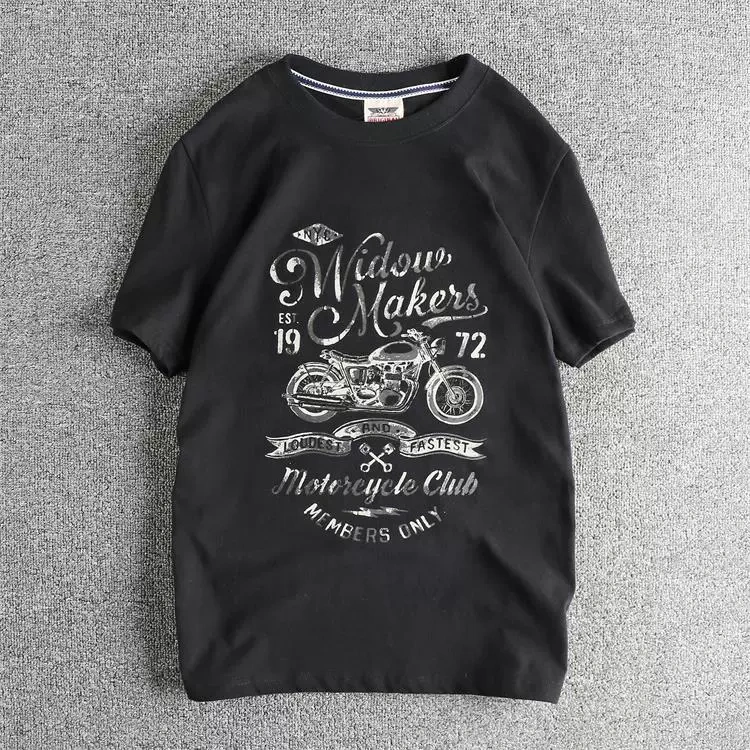 GorgeousBen Men's Vintage Motorcycle Graphic T-Shirt | Washed Brushed Cotton Crew Neck Casual Tee