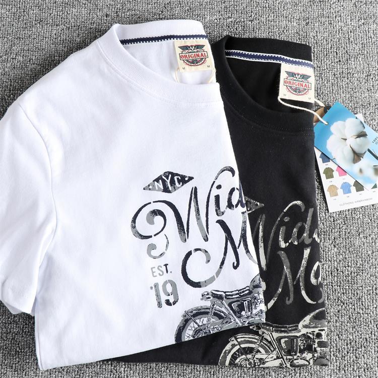 GorgeousBen Men's Vintage Motorcycle Graphic T-Shirt | Washed Brushed Cotton Crew Neck Casual Tee