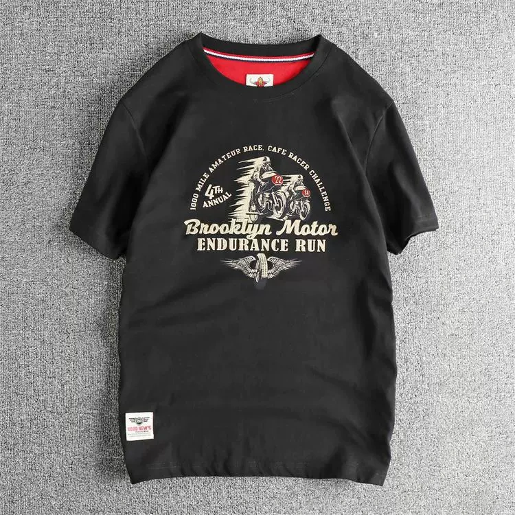 GorgeousBen Men's Vintage American Speed Motorcycle Graphic T-Shirt | Washed Brushed Cotton Summer Tee