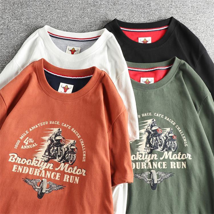 GorgeousBen Men's Vintage American Speed Motorcycle Graphic T-Shirt | Washed Brushed Cotton Summer Tee
