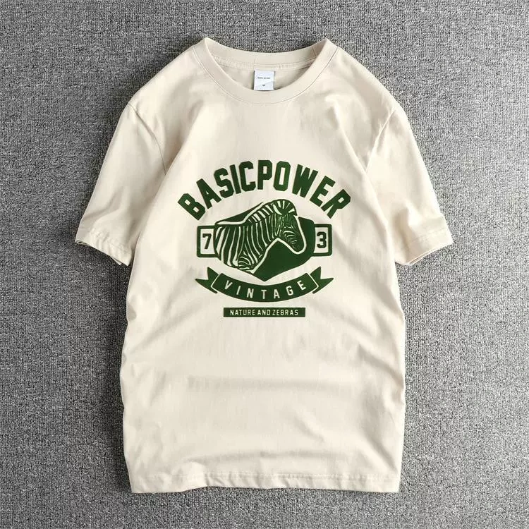 GorgeousBen Unisex Flocked Zebra Graphic T-Shirt American Retro Cotton Summer New Arrival
