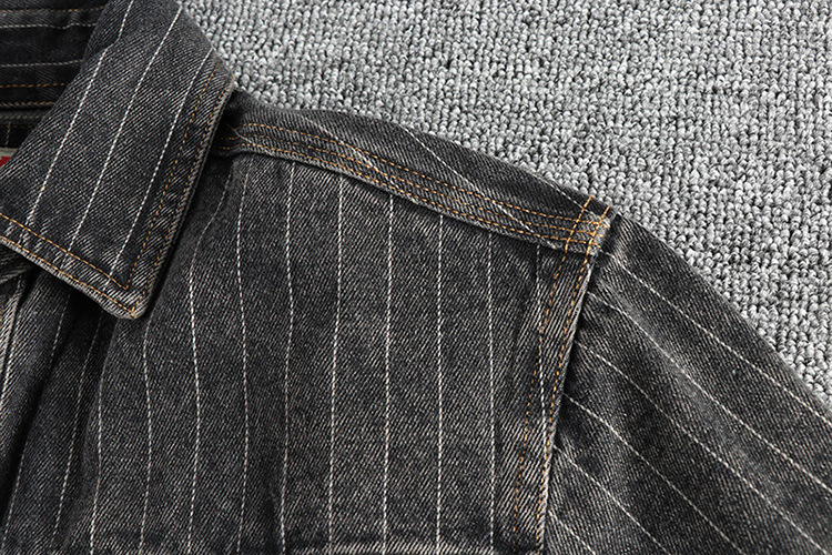 GorgeousBen British Vintage Charcoal Gray Striped Men's Denim Shirt Autumn Casual Outerwear