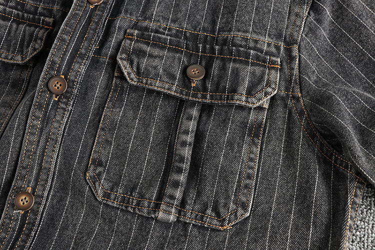 GorgeousBen British Vintage Charcoal Gray Striped Men's Denim Shirt Autumn Casual Outerwear