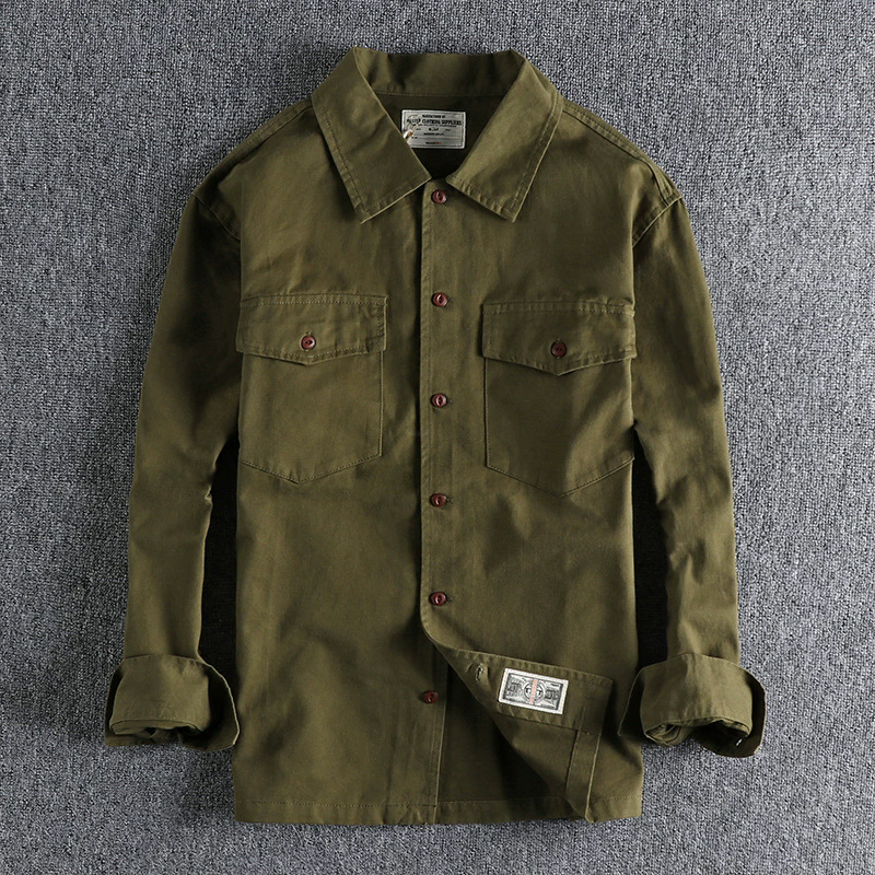 GorgeousBen Men's Spring Autumn Winter Amekaji American Vintage Military Green Engineer Utility Shirt Jacket
