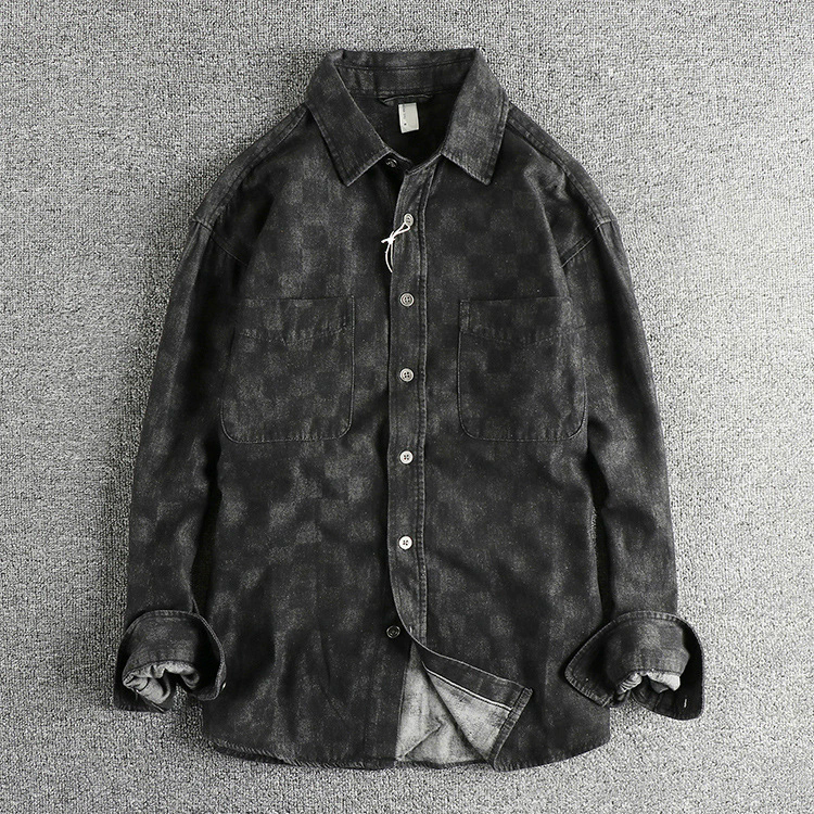 GorgeousBen New Arrival American Retro Streetwear Plaid Denim Shirt Loose Fit Unisex Spring Autumn Lightweight Versatile Outerwear