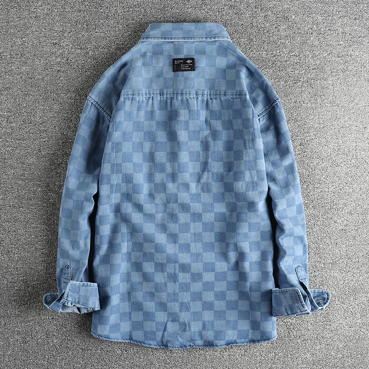 GorgeousBen New Arrival American Retro Streetwear Plaid Denim Shirt Loose Fit Unisex Spring Autumn Lightweight Versatile Outerwear