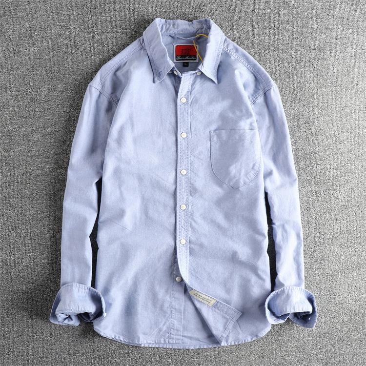 GorgeousBen Men's Japanese Style Minimalist Washed Cotton Oxford Long Sleeve Shirt With Pockets
