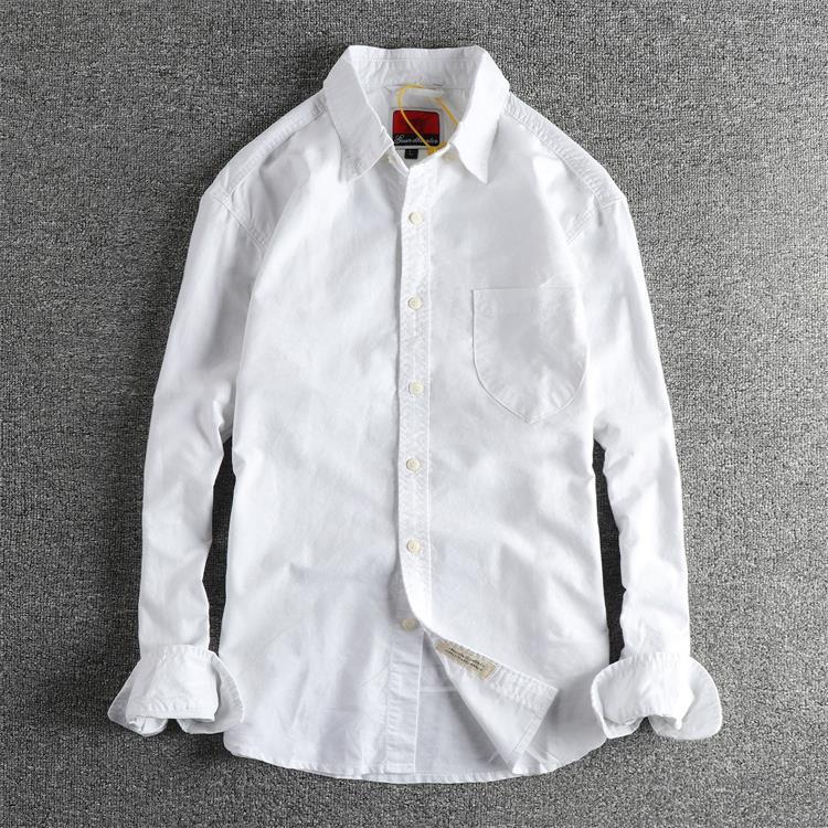 GorgeousBen Men's Japanese Style Minimalist Washed Cotton Oxford Long Sleeve Shirt With Pockets