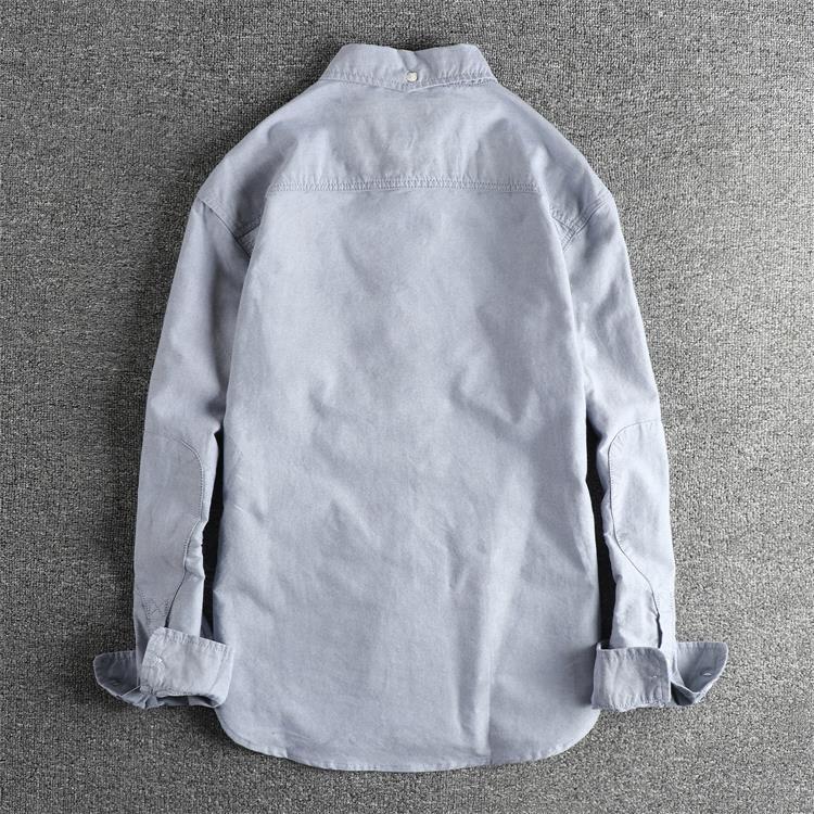 GorgeousBen Men's Japanese Style Minimalist Washed Cotton Oxford Long Sleeve Shirt With Pockets