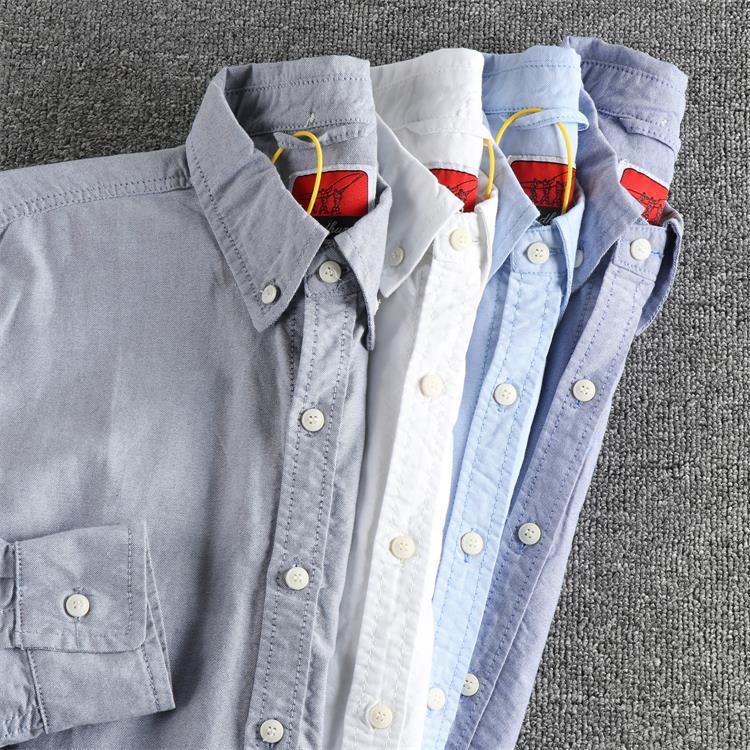GorgeousBen Men's Japanese Style Minimalist Washed Cotton Oxford Long Sleeve Shirt With Pockets