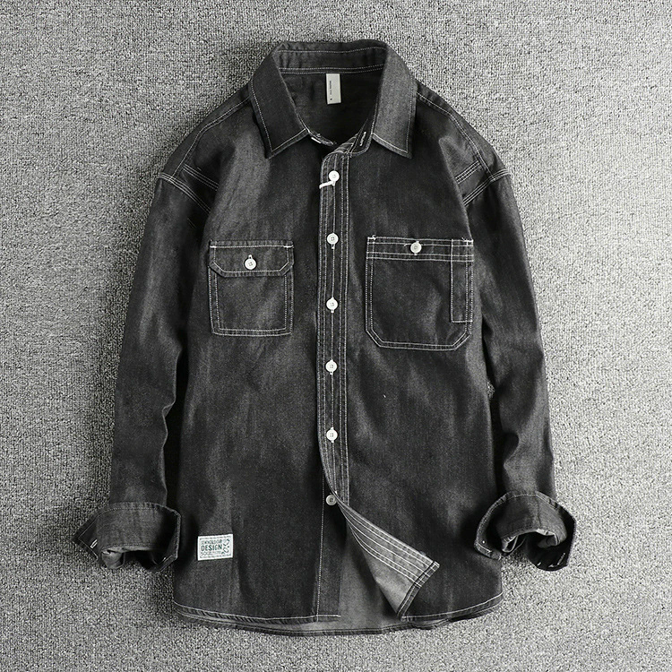 GorgeousBen Men's Premium American Vintage Washed Soft Denim Relaxed Fit Workwear Shirt Jacket
