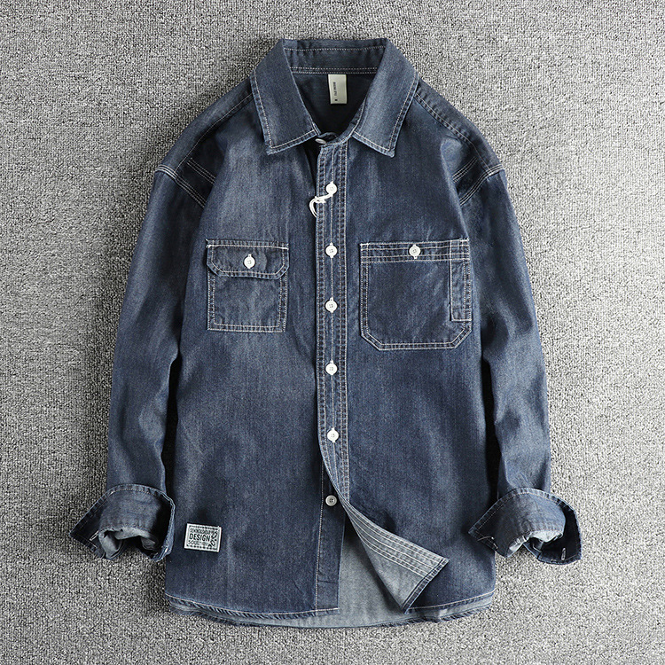 GorgeousBen Men's Premium American Vintage Washed Soft Denim Relaxed Fit Workwear Shirt Jacket