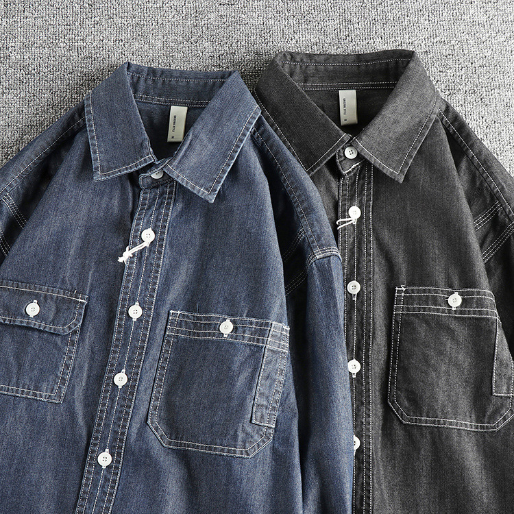 GorgeousBen Men's Premium American Vintage Washed Soft Denim Relaxed Fit Workwear Shirt Jacket