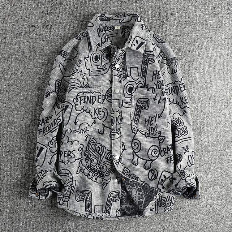 GorgeousBen Men's Spring Autumn New Arrival Tribal Jacquard Woven Relaxed Fit Long Sleeve Shirt