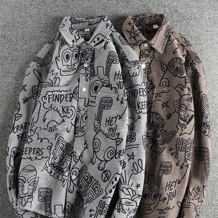 GorgeousBen Men's Spring Autumn New Arrival Tribal Jacquard Woven Relaxed Fit Long Sleeve Shirt