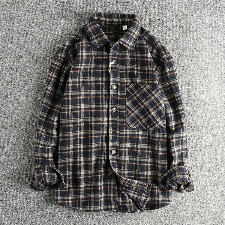 GorgeousBen Men's Spring Autumn Heavyweight Brushed Vintage Plaid Relaxed Fit Shirt Jacket