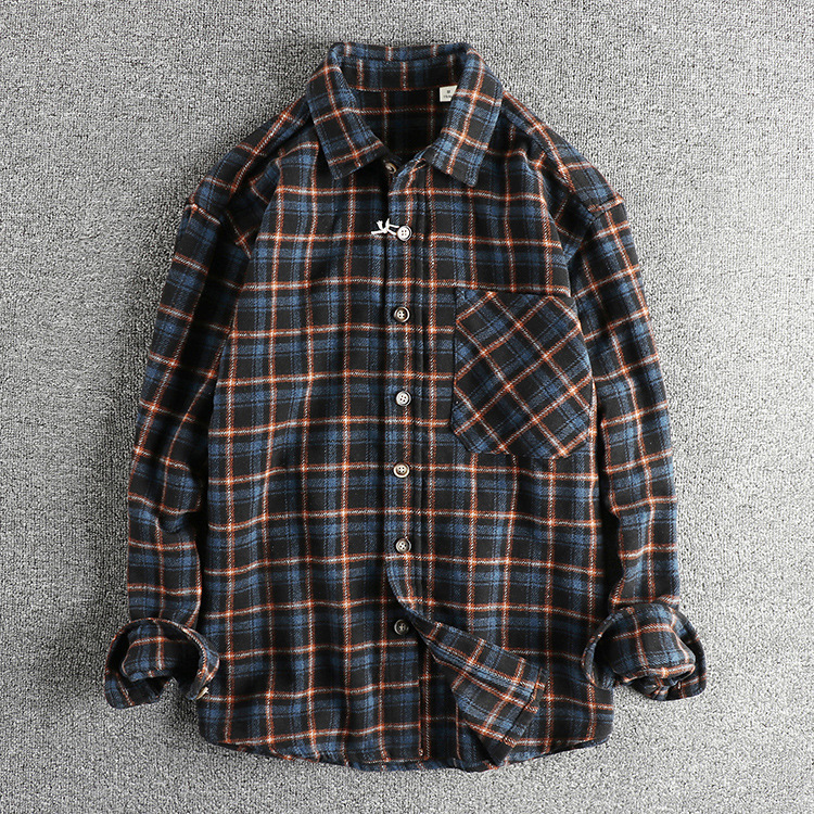 GorgeousBen Men's Spring Autumn Heavyweight Brushed Vintage Plaid Relaxed Fit Shirt Jacket