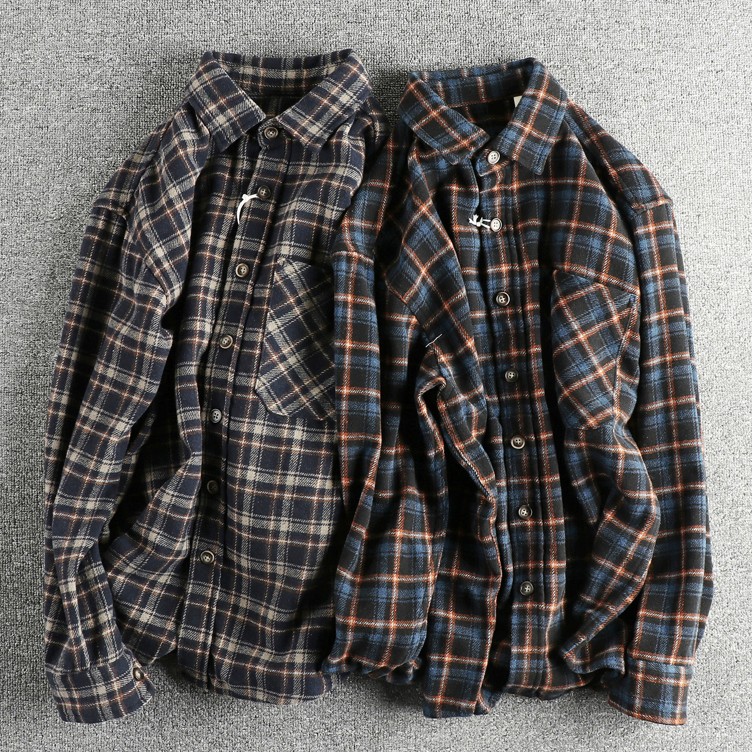 GorgeousBen Men's Spring Autumn Heavyweight Brushed Vintage Plaid Relaxed Fit Shirt Jacket