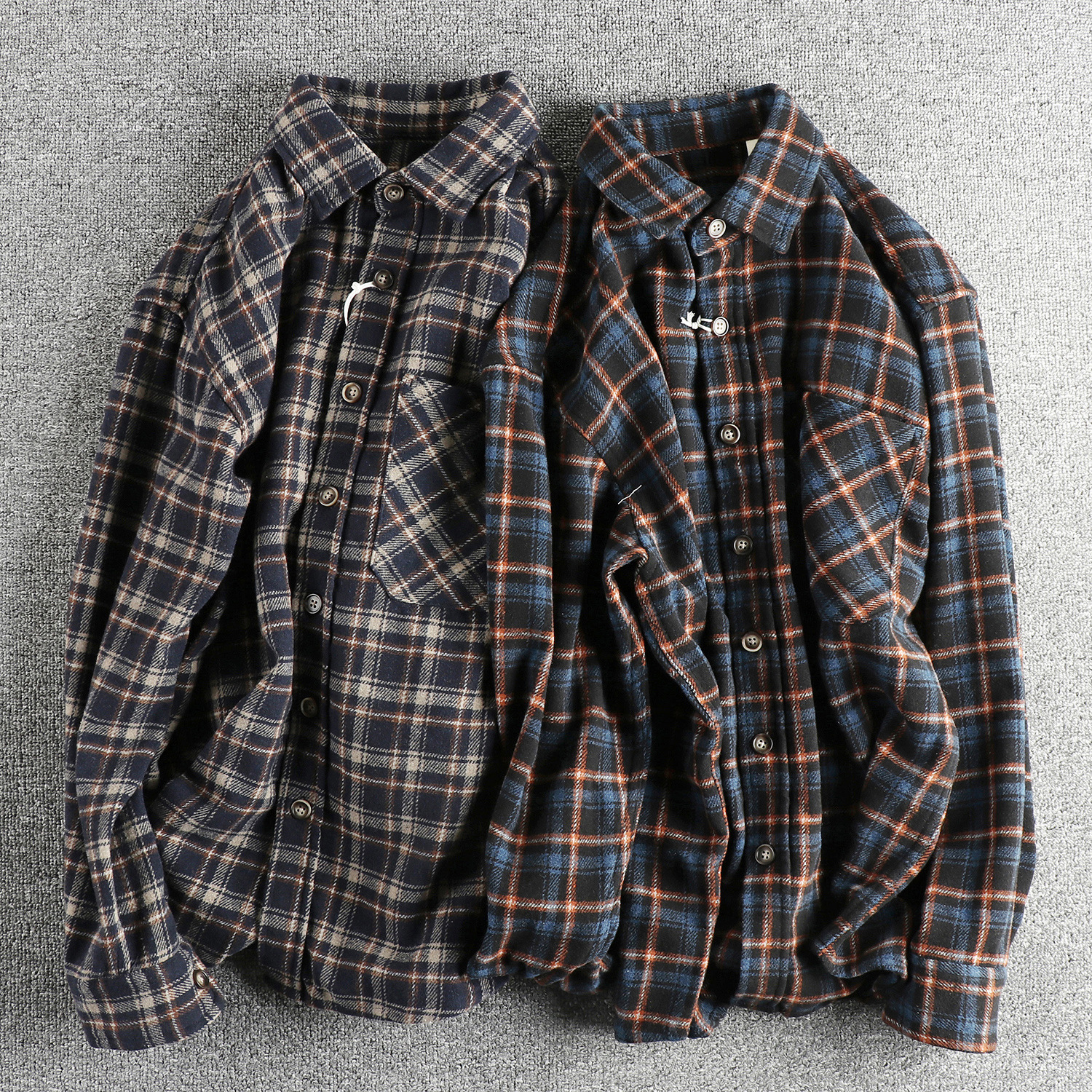 GorgeousBen Men's Spring Autumn Heavyweight Brushed Vintage Plaid Relaxed Fit Shirt Jacket