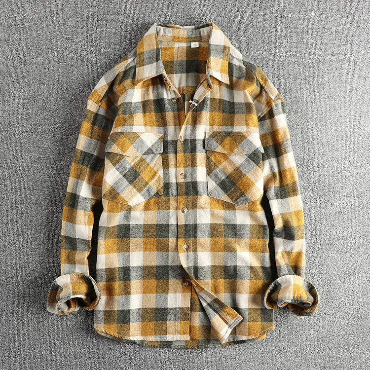GorgeousBen Men's American Bohemian Vintage Brushed Large Plaid Relaxed Fit Spring Autumn Shirt Jacket